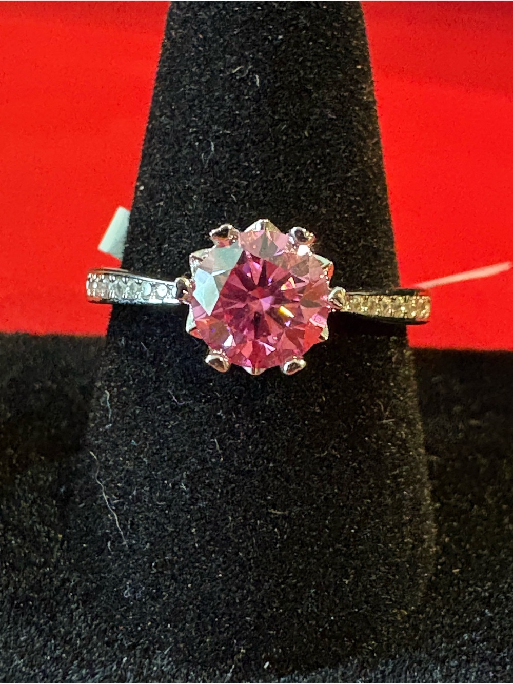 1.0CT Pink Moissanite White Gold Over Sterling Silver Ring Size 7 - Picture 7 of 8